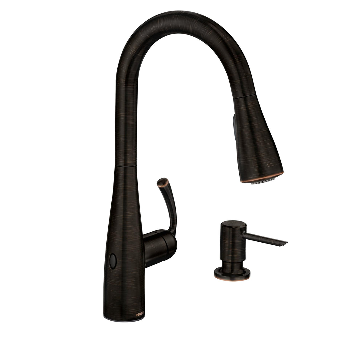 Moen Essie Mediterranean Bronze MotionSense Wave One-Handle Touchless Kitchen Faucet with Pulldown Sprayer and Soap Dispenser, 87014EWBRB