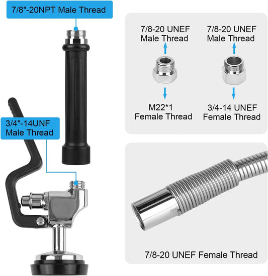 44” Pre Rinse Hose with Sprayer Valve, 1.42 GPM Commercial Sink Sprayer with Stainless-Steel Hose Replacement Kit for Commercial Restaurant Kitchen Faucet - Black