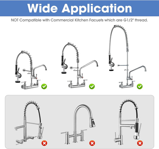 [2-Pack] HWM Pre Rinse Sprayer Commercial Sink Sprayer Head, 1.42GPM Spray Valve Dish Sprayers Nozzle with Handle Grip Assembly, Commercial Faucet Parts for Kitchen Sink