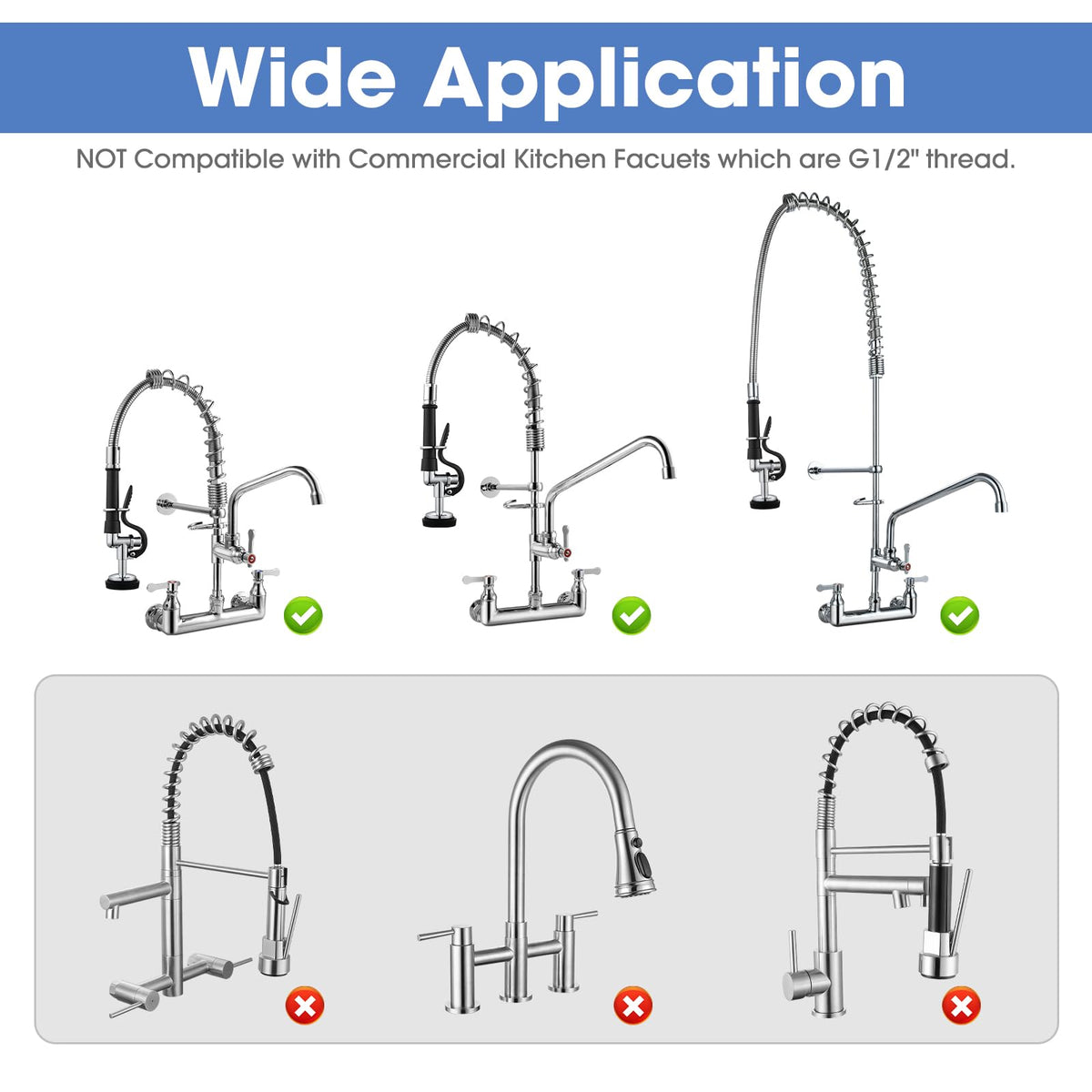 [2-Pack] HWM Pre Rinse Sprayer Commercial Sink Sprayer Head, 1.42GPM Spray Valve Dish Sprayers Nozzle with Handle Grip Assembly, Commercial Faucet Parts for Kitchen Sink - Gray