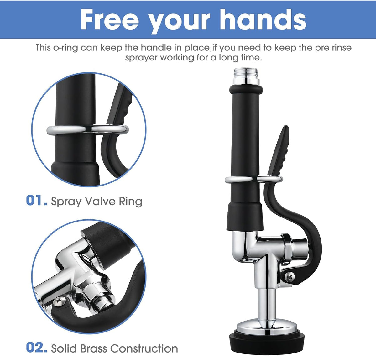 [2-Pack] HWM Pre Rinse Sprayer Commercial Sink Sprayer Head, 1.42GPM Spray Valve Dish Sprayers Nozzle with Handle Grip Assembly, Commercial Faucet Parts for Kitchen Sink