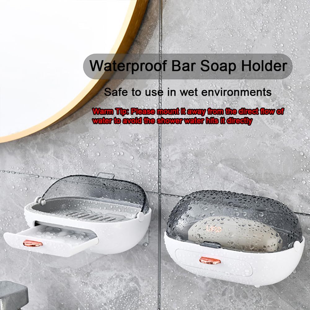 2 Pack Shower Soap Dish Holder with Lid, Bar Soap Container with Drain