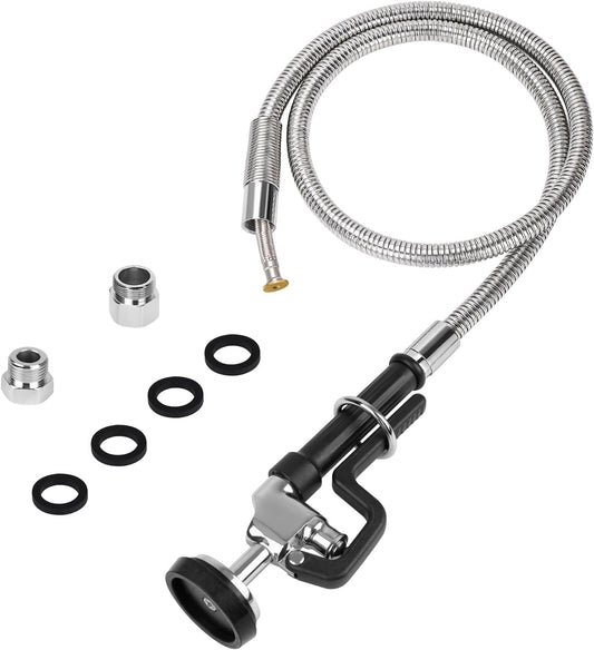 44” Pre Rinse Hose with Sprayer Valve, 1.42 GPM Commercial Sink Sprayer with Stainless-Steel Hose Replacement Kit for Commercial Restaurant Kitchen Faucet - Black