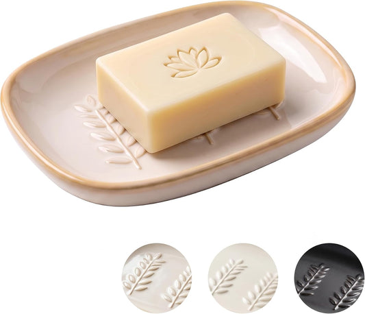Ceramic Soap Dish for Bathroom, Decorative Bar Soap Holder