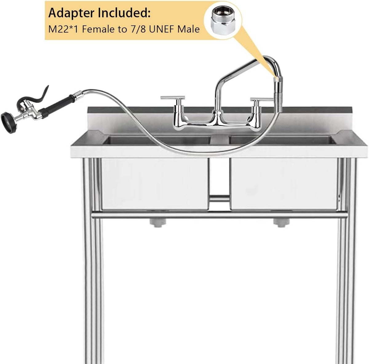 45” Stainless-Steel Pre Rinse Hose with Sprayer Valve & Spring, 1.42 GPM Commercial Sink Sprayer Hose with Nozzle Head Replacement Kit for Commercial Restaurant Kitchen Faucet
