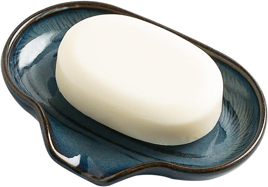 Ceramic Soap Dish, Ripple Bar Soap Holder for Bathroom Sink Tray