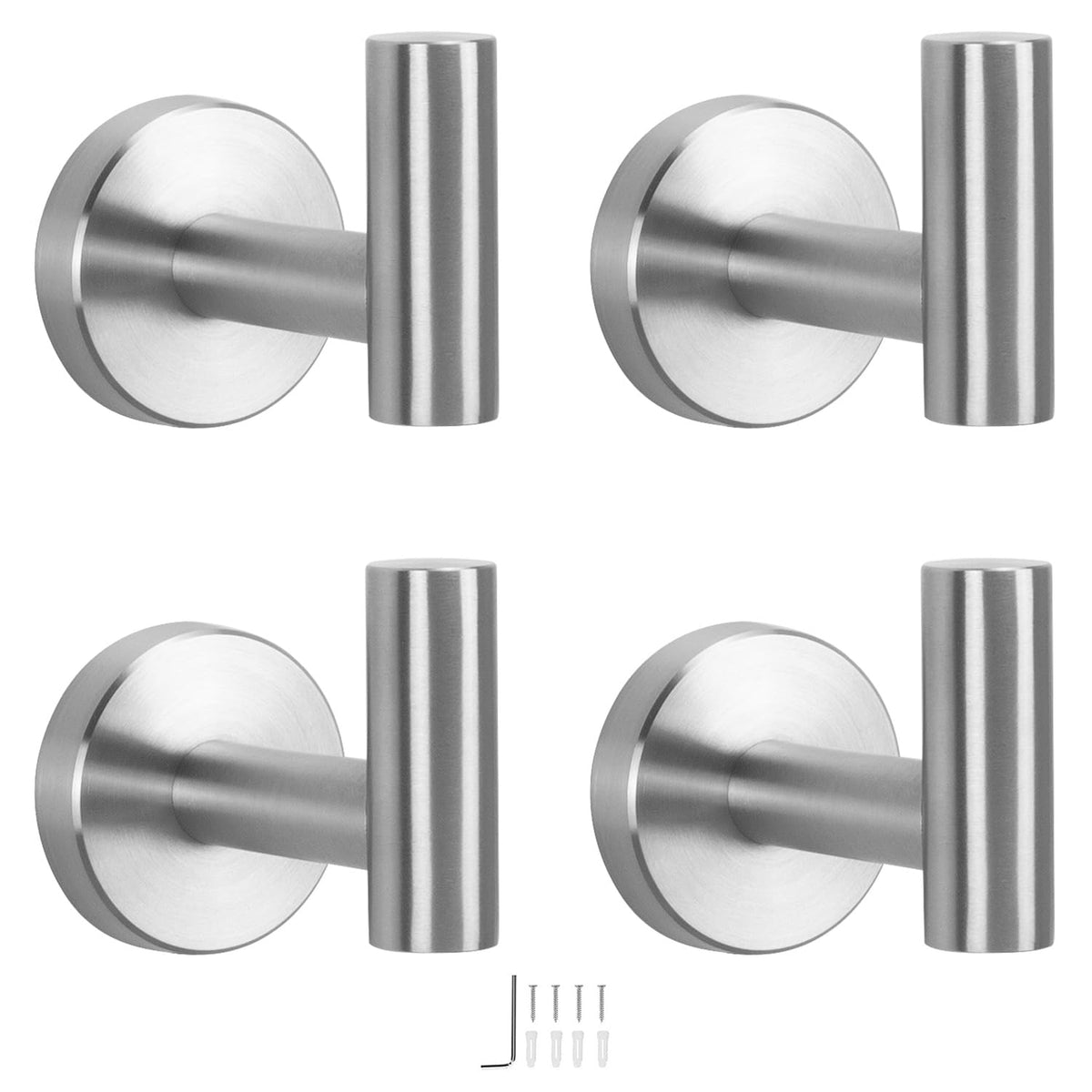 NearMoon Bath Towel Hooks- SUS 304 Stainless Steel Robe Hook Holder, Heavy Duty Coat Hook for Bathroom Livingroom Hotel Kitchen Garage, Wall Mounted (Chrome Finish, 4 Pack)