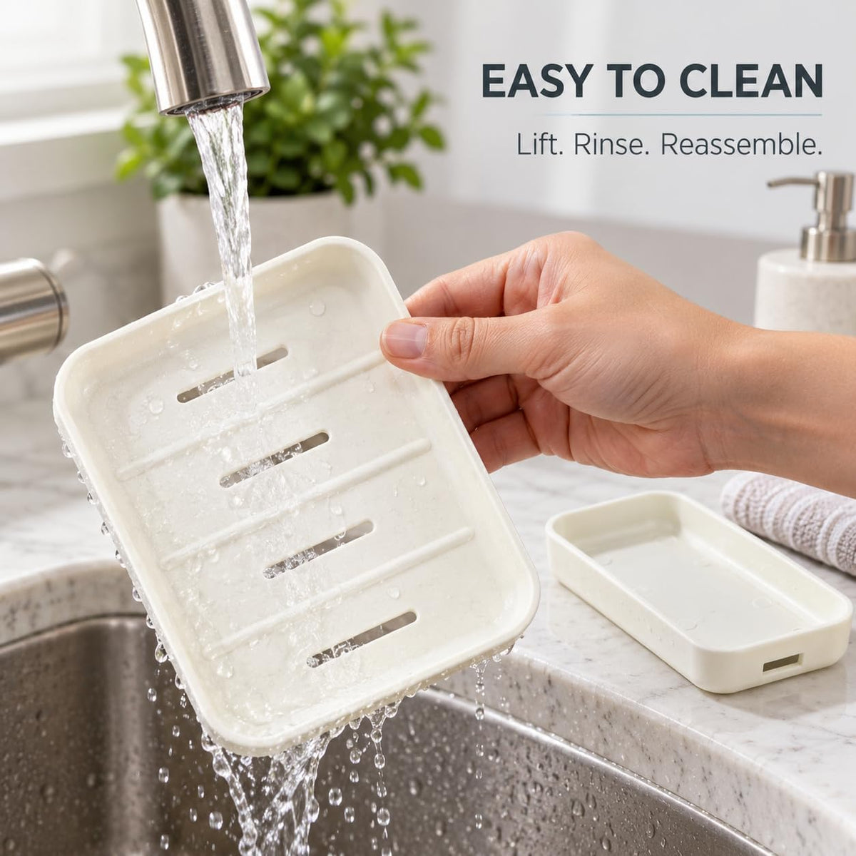 2 Pack Plastic Soap Dish with Drainage, Self-Draining Soap Holder for Bathroom & Kitchen Sink, 2-Layer Soap Saver Tray with Removable Drain Tray, White, 5” x 3.4” x 0.8”