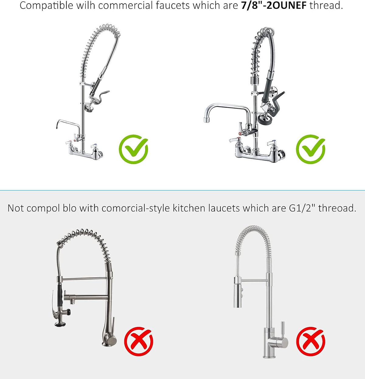 MSTJRY Commercial Sink Sprayer Pre Rinse Spray Valve with Handle Grip Assembly,1.42 GPM High Pressured Dish Sprayer for Replacement Kit of Commercial Faucet, Polished Chrome (Black)