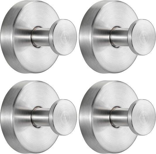 Suction Cup Hooks for Shower No-Drill Bathroom Hooks for Towels, Robes, Loofah Mountable on Bathroom Walls, Kitchen, Glass, Mirrors, Tile and Smooth,Non-Porous Surfaces (4, Brushed Nickel)