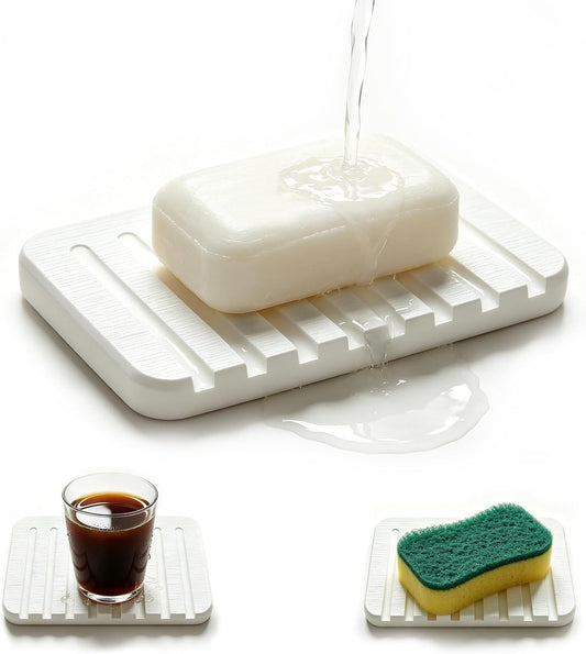 Diatomite Soap Dish, Quick Dry Absorbent Soap Holder, Square, White