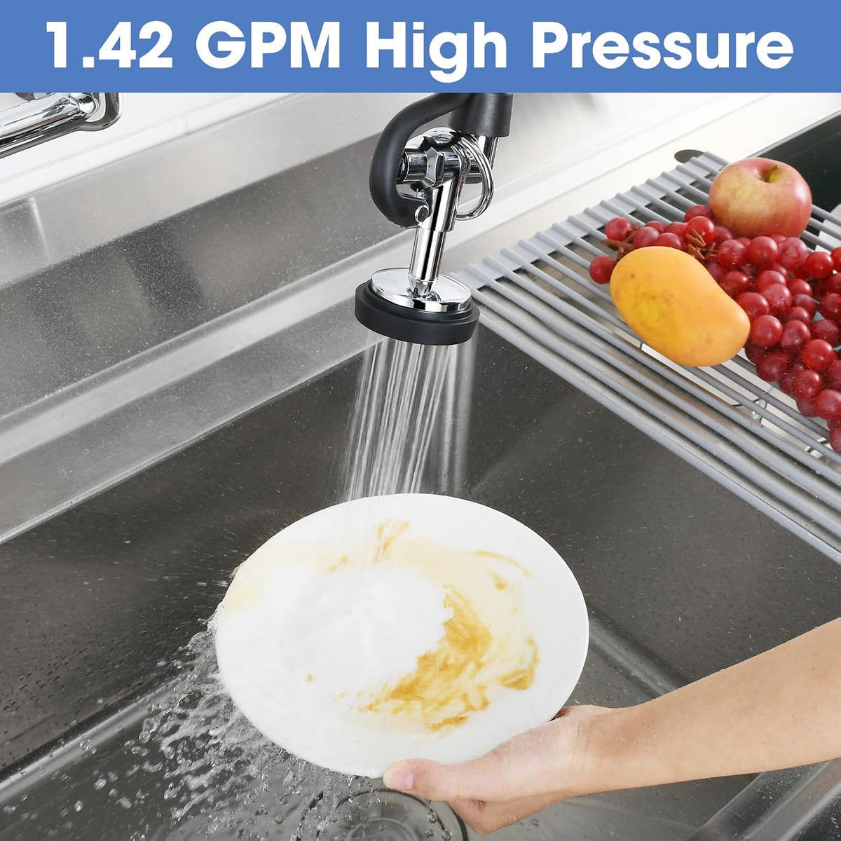 [2-Pack] HWM Pre Rinse Sprayer Commercial Sink Sprayer Head, 1.42GPM Spray Valve Dish Sprayers Nozzle with Handle Grip Assembly, Commercial Faucet Parts for Kitchen Sink