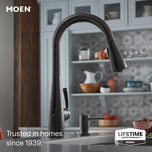 Moen Essie Mediterranean Bronze MotionSense Wave One-Handle Touchless Kitchen Faucet with Pulldown Sprayer and Soap Dispenser, 87014EWBRB