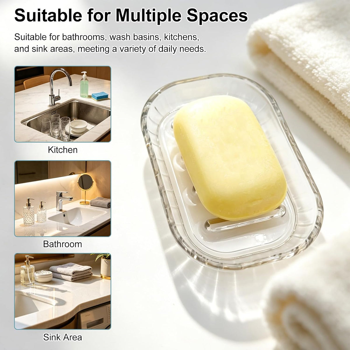 2 Pack Clear Soap Dish Holder for Bar Soap, Bathroom and Shower Soap Tray, Kitchen Sink Soap Saver Dish, Fits Most Soaps