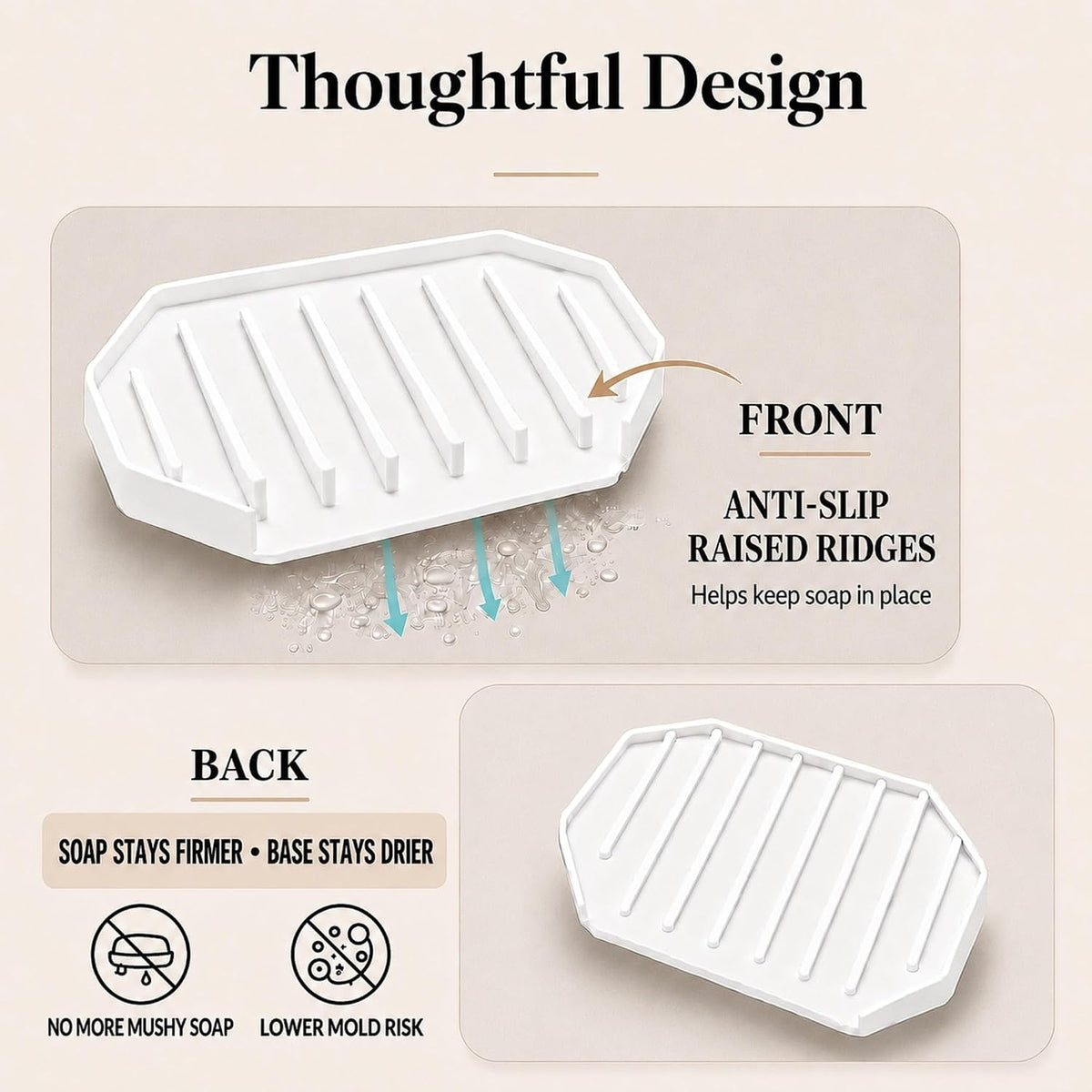 Bar Soap Holder for Shower, 2 Pack Silicone Soap Dish with Fast Drain