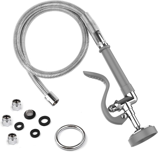 MSTJRY Spray Valve with 45" Pre Rinse Hose, Commercial Sink Sprayer Hose Pre Rinse Sprayer with Flexible Stainless Steel Hose Assembly for Commercial Kitchen Faucets(Grey, with 3 adapters)