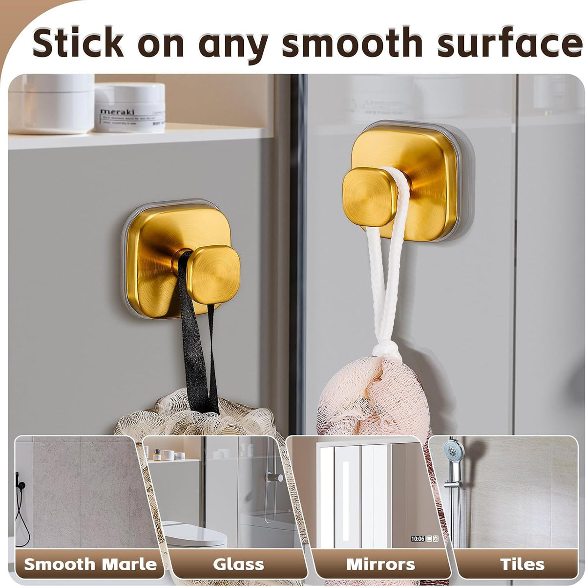 Large Suction Cup Hooks for Shower, 15 lb Towel and Robe Hooks