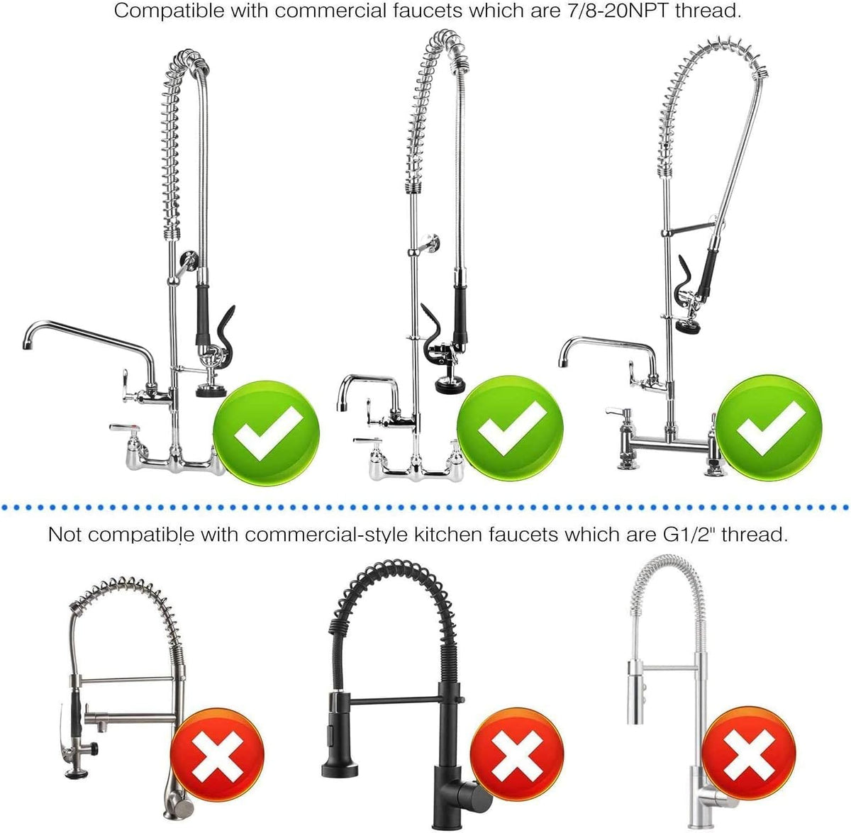 COOLWEST Pre-Rinse Hose with Spray Valve 44 Inch Flexible Stainless Hose with Sprayer Nozzle Head Replacement Kit for Commercial Kitchen Sink Faucet(Free Brass Adapter to Connect Add-on Swivel Spout)