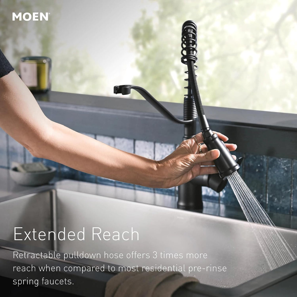 Moen CIA Brushed Gold Pre-Rinse Spring Kitchen Faucet with PowerBoost Pro, 7822BG