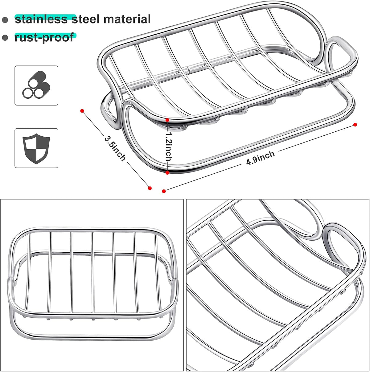 Soap Dish, Stainless Steel Soap Holder, Wire Dish for Shower, Classic Style