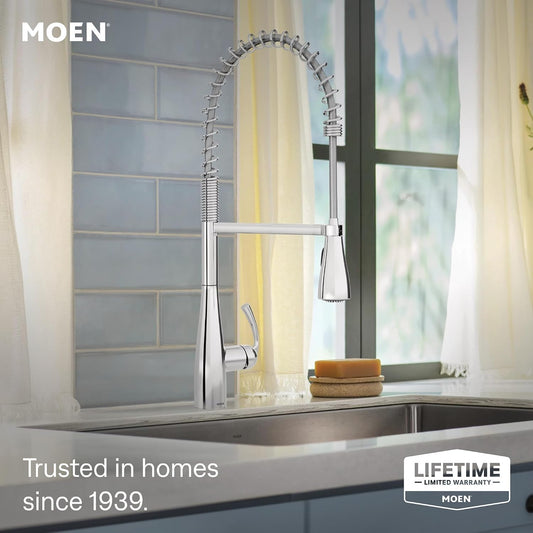 Moen Essie Chrome One-Handle High Arc Pre-Rinse Spring Pulldown Kitchen Faucet with Power Clean, 87814