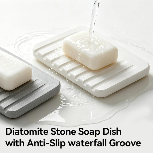 Diatomite Soap Dish, Quick Dry Absorbent Soap Holder, Square, White