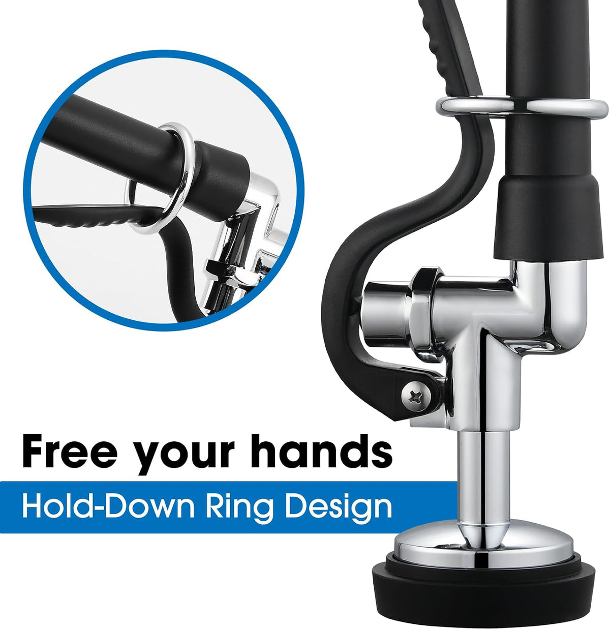 HWM Commercial Sink Sprayer Valve with 38” Flexible Stainless Steel Pre Rinse Hose & Overhead Spring Replacement Kit for Commercial Kitchen Sink Faucets