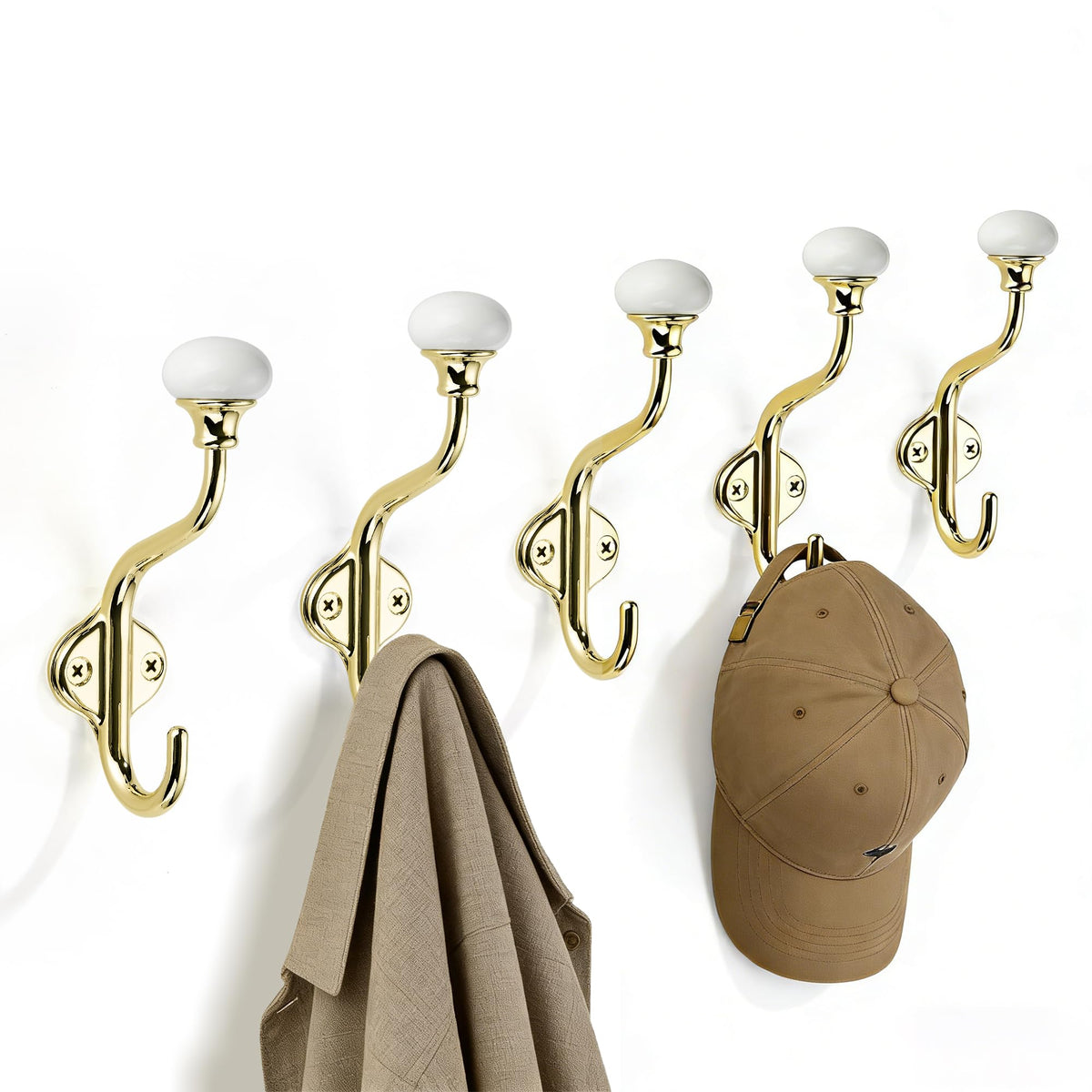 TUNNY Coat Hooks - 5 Pack Champagne Bronze Towel Hooks Robe Hooks Decorative Wall Hooks for Bathroom Bedroom Kitchen Towel Robe Clothes Cabinet Closet Bathroom Hardware