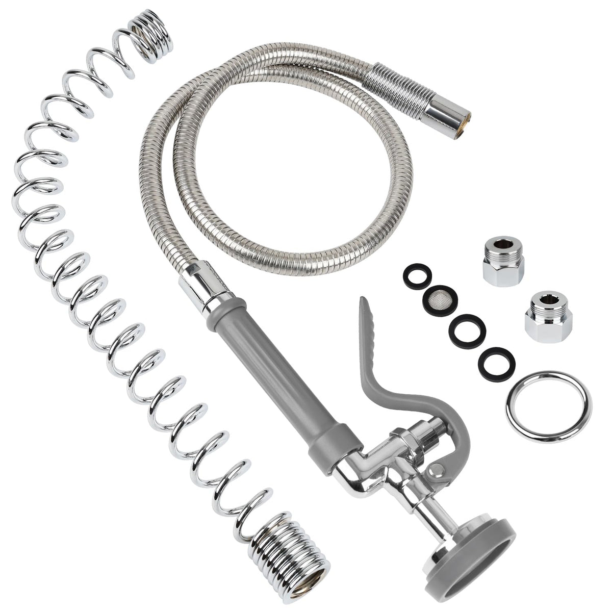 45” Stainless-Steel Pre Rinse Hose with Sprayer Valve & Spring, 1.42 GPM Commercial Sink Sprayer Hose with Nozzle Head Replacement Kit for Commercial Restaurant Kitchen Faucet