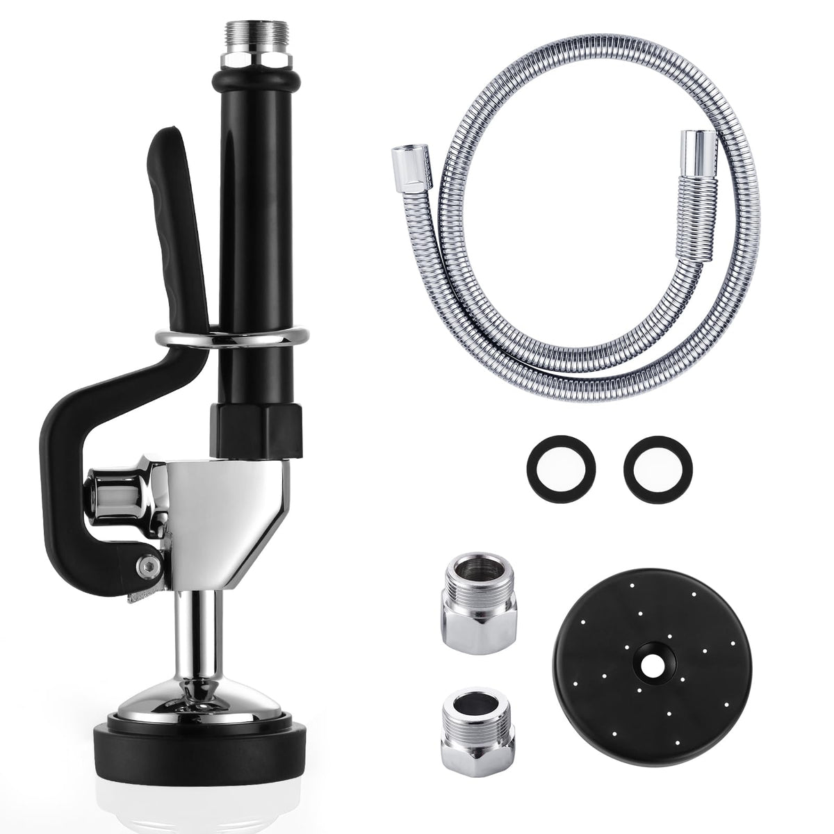 Pre Rinse Spray Valve with 18.5" Flexible Stainless Steel Hose, 1.42 GPM High Pressure Commercial Sink Sprayer Nozzle with Pre-rinse Sprayer Hose, Black 7/8"-20UNEF Handle Assembly