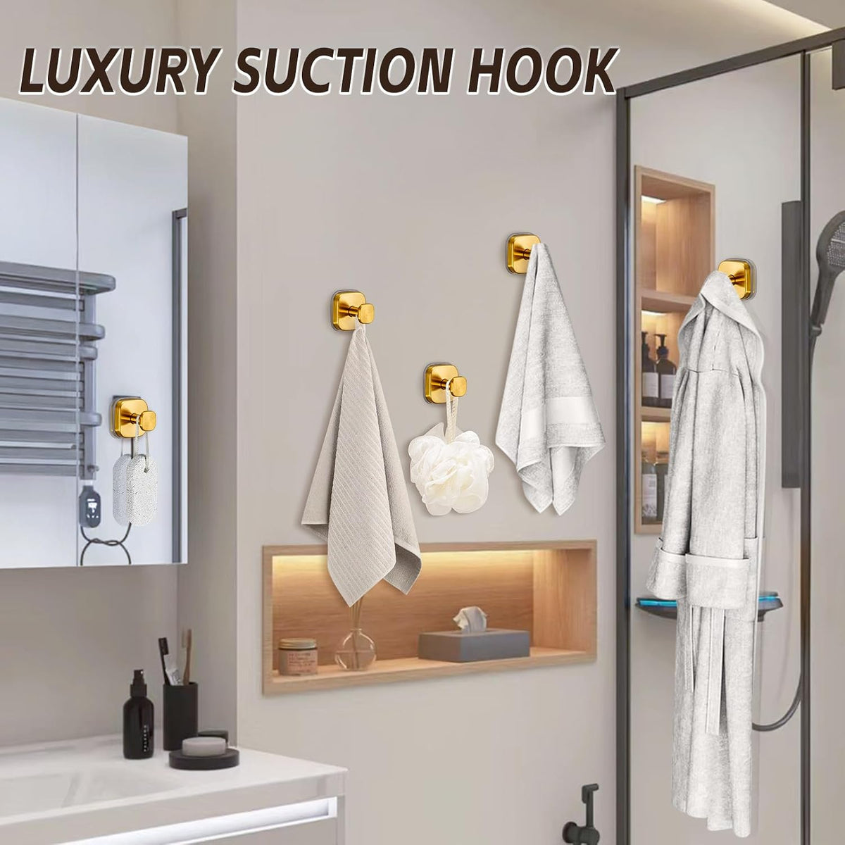 Large Suction Cup Hooks for Shower, 15 lb Towel and Robe Hooks