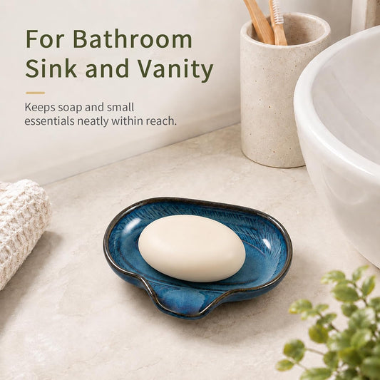 Ceramic Soap Dish, Ripple Bar Soap Holder for Bathroom Sink Tray