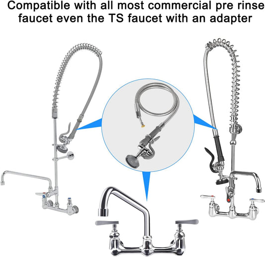 Spray Valve with Pre-Rinse Hose 45”Flexible Stainless Hose with High Pressure Pre Rinse Sprayer Nozzle Head Assembly Kit for Commercial Restaurant Industrial Kitchen Faucet