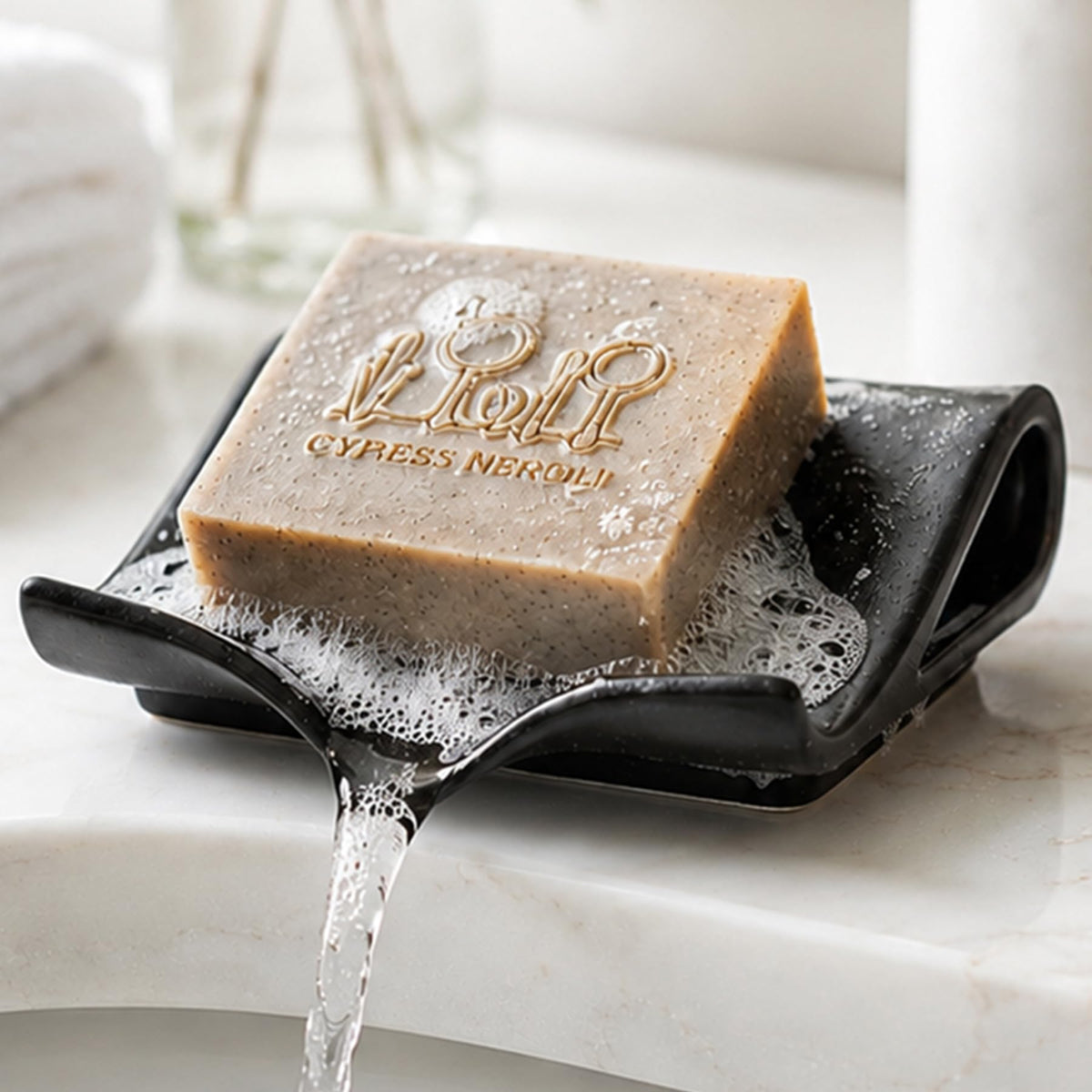 Zoeeker Self-Draining Soap Dish, Ceramic Soap Holder with Drain Spout