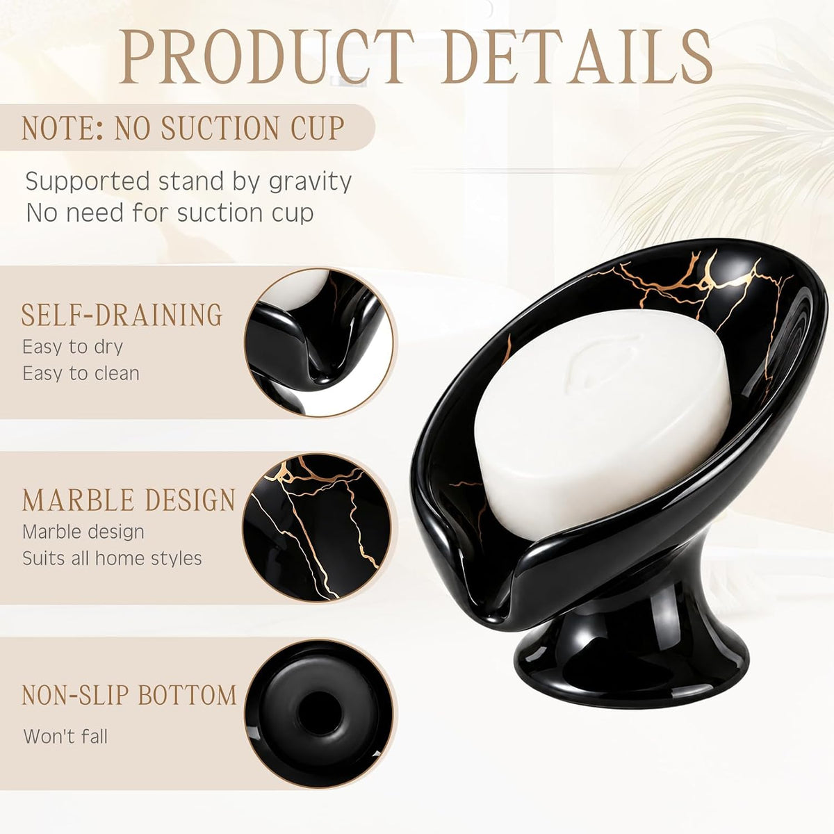 2 Pack Ceramic Soap Bar Holder Leaf Shaped Soap Dish, White Black