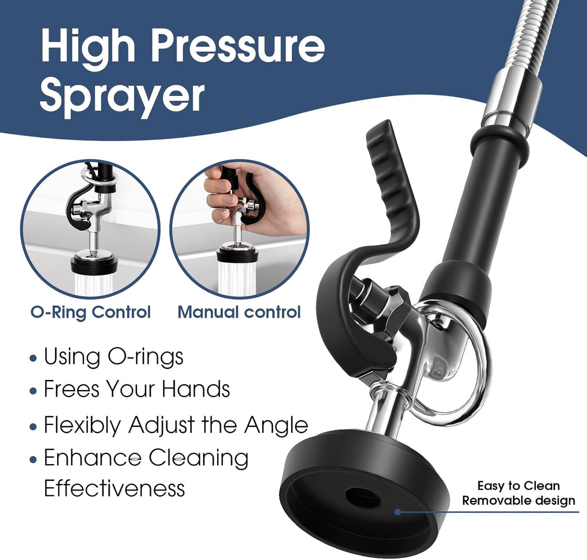 Commercial Wall Mount Kitchen Faucet with Pull Down Pre-Rinse Sprayer, Adjustable Swing Spout, Heavy-Duty Utility Sink Tap for Restaurant, Bar, 3 Compartment Sinks
