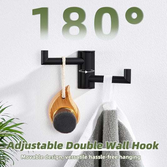 APLusee Swivel Towel Hook for Bathrooms with 2 Rotating Arms, Matte Black