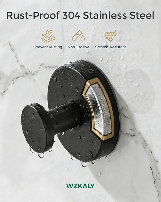 Black Suction Cup Hooks for Shower, Stainless Steel Robe Hooks (2PC)