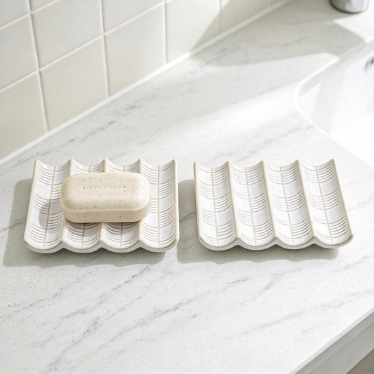 Ceramic Soap Dish Set of 2, Fluted Soap Holder (Vintage White)